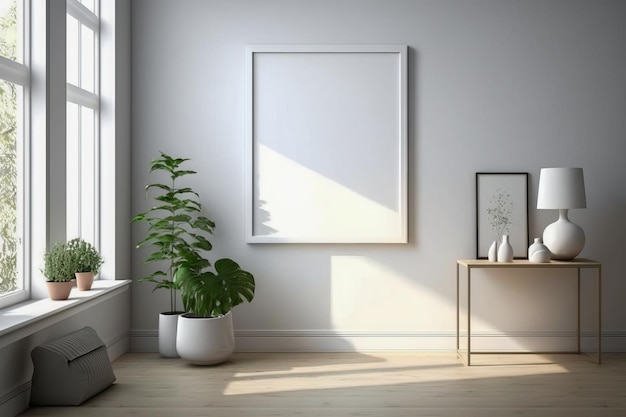 Room with plant and picture frame on the wall Generative AI