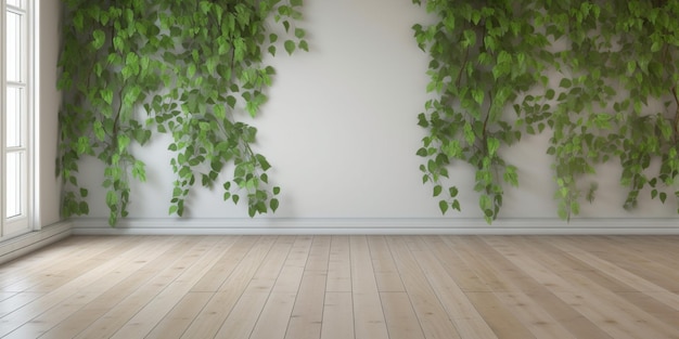 A room with a plant on the wall