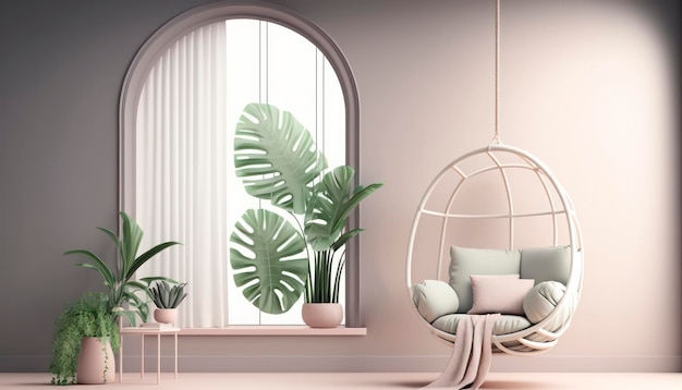 A room with a plant in the window