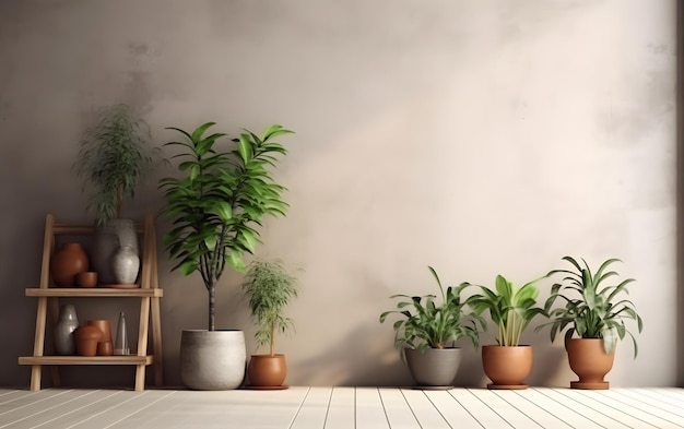 A room with plants on the wall