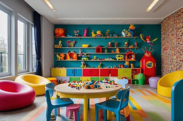 Photo a room with a play room with a play room with toys and toys