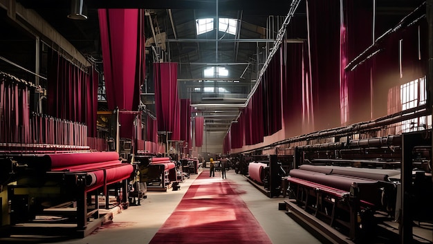 Photo a room with a red carpet and a red carpet with a person walking in it