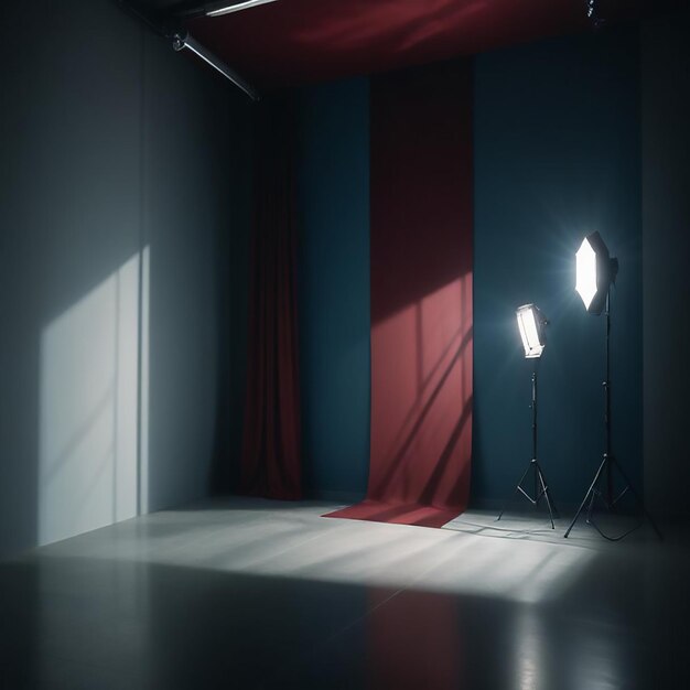 Photo a room with a red curtain and a lamp on it