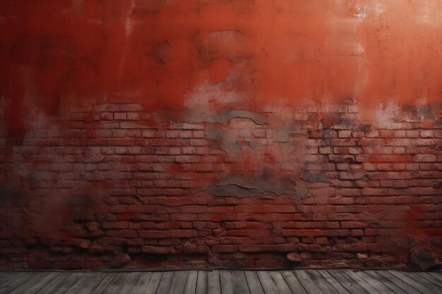 A room with a red wall and a wooden floor