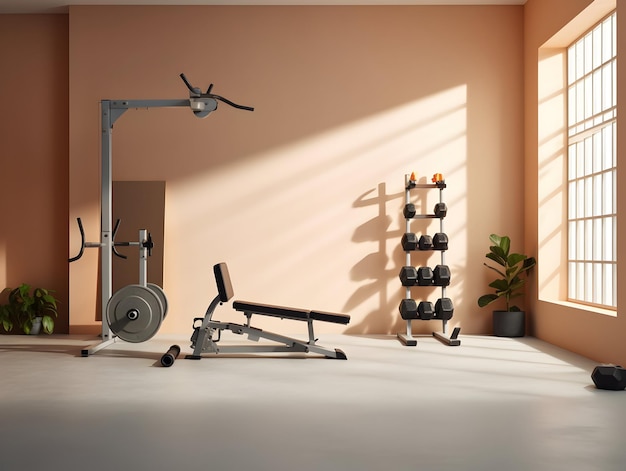 a room with a scale that says  gym  on the wall