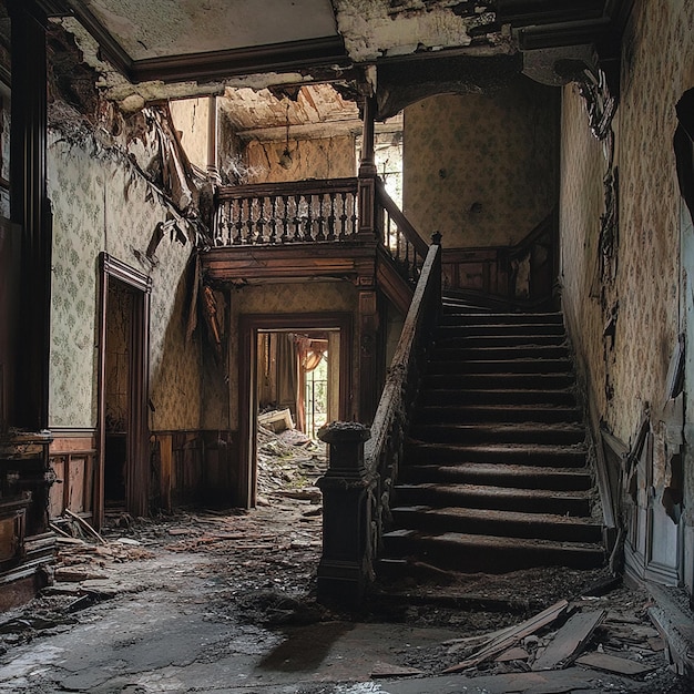 Photo a room with a staircase that has a railing on the top of it