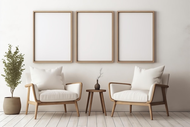 Room with Two Armchairs White Wall Big Frame Poster Simple Interior Design