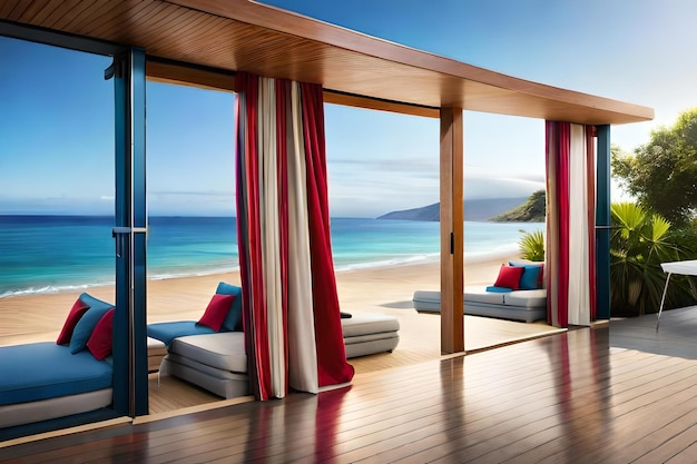 A room with a view and a beach scene