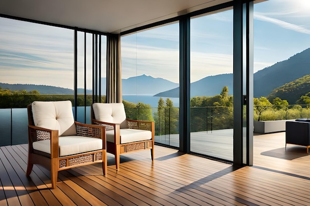 A room with a view of the mountains and the ocean.