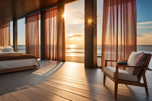 Room with a view of the ocean and a balcony with a view of the ocean.