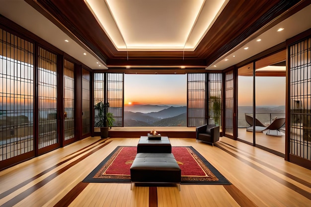 A room with a view and a view of the mountains