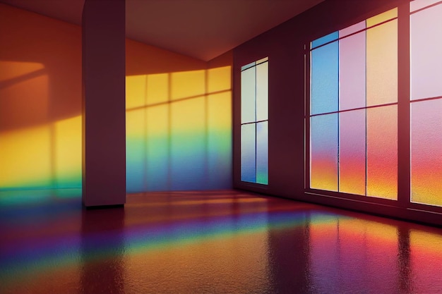 Room with Wall and Floor Made from Multicolored Planks.