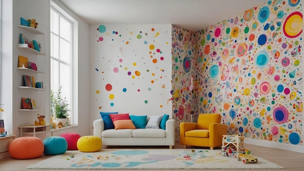 a room with a wall mural that says  the room is painted with the colors