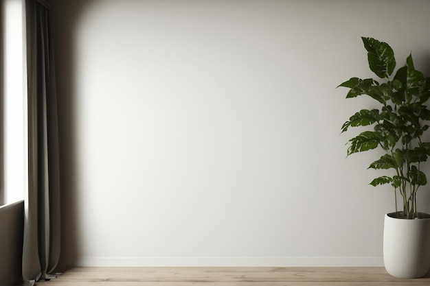 A room with a wall that has a plant on it