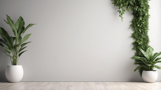 a room with a wall that has a plant on it