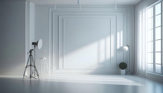 Photo a room with a white door and a lamp on the floor