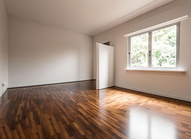 A room with a white door and a wooden floor