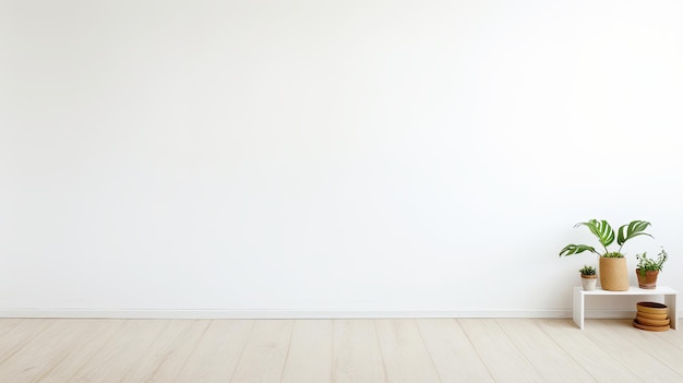 A Room With a White Wall and Two Potted Plants