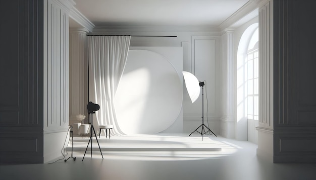 Photo a room with a white wall and a white curtain that says quot the word quot on the bottom