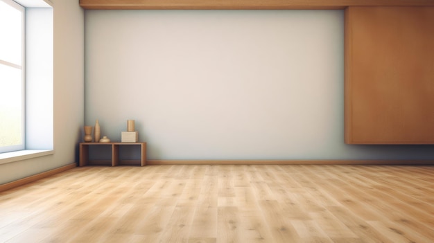 a room with a white wall and wooden floor