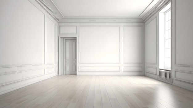 A room with white walls and a large door