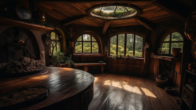 A room with a window in the middle that says'the hobbit'on it