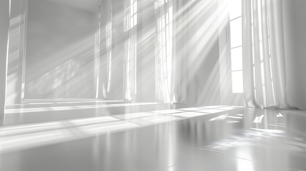 a room with a window and a sun shining through the window