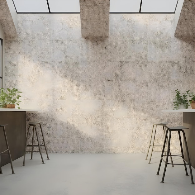 A room with a window and a table with stools and plants on it.