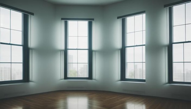 Photo a room with a window that has a light on it