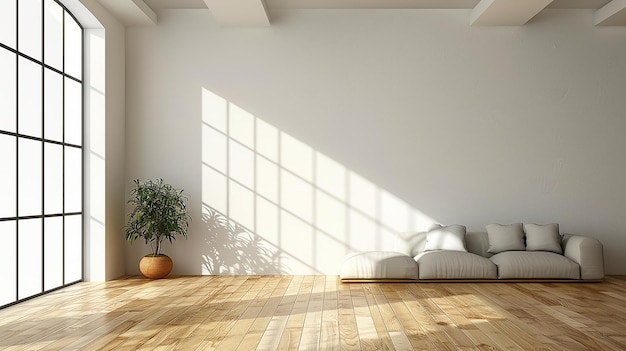 a room with a wooden floor and a white wall that has a window that says sunshine