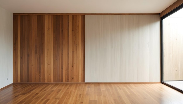 a room with a wooden wall and a wooden floor