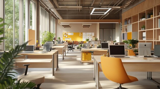 Photo a room with a yellow chair and a yellow desk