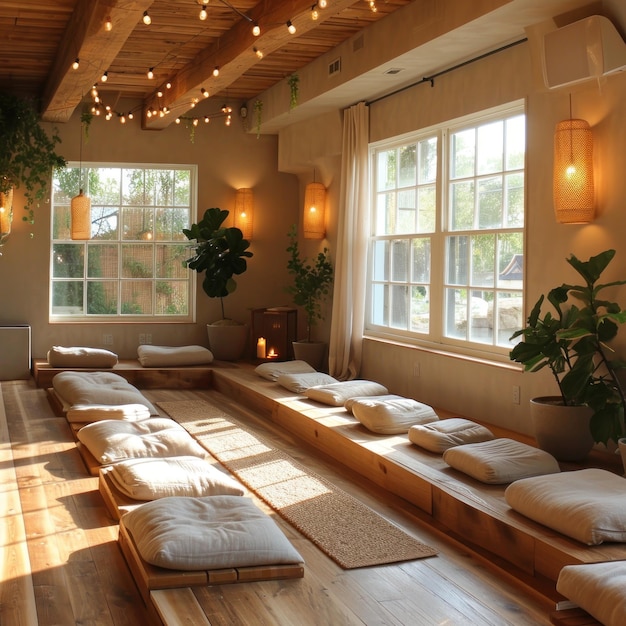 A room for yoga with the concept of a natural environment to create calm concentration