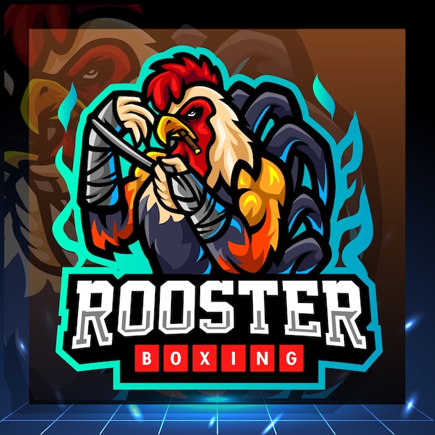 Rooster boxing mascot esport logo design