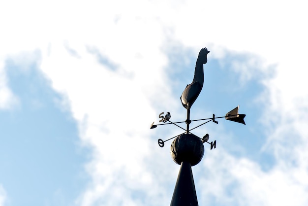 Rooster detail wind catcher with blue sky in the background