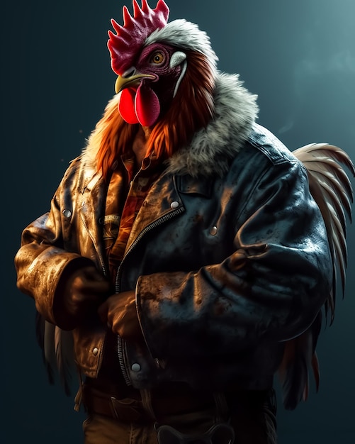 Photo a rooster gang member in muscles wearing a leather jacket and a watch