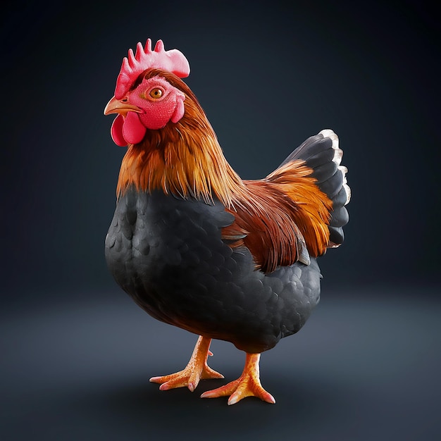 a rooster is standing on a black background