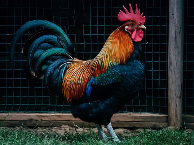 Rooster Standing in an Enclosure