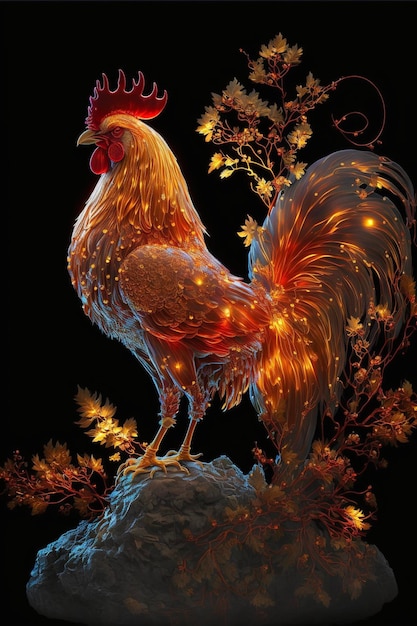 Rooster that is standing on a rock generative ai