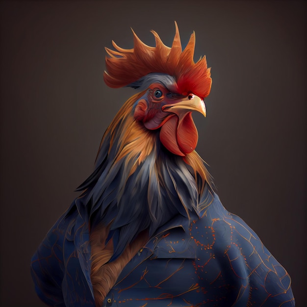 A rooster Wearing Clothes Clothes with a solid background generative ai Technology