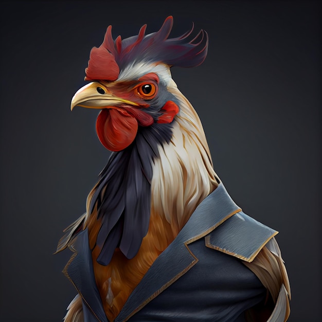 A rooster Wearing Clothes Clothes with a solid background generative ai Technology