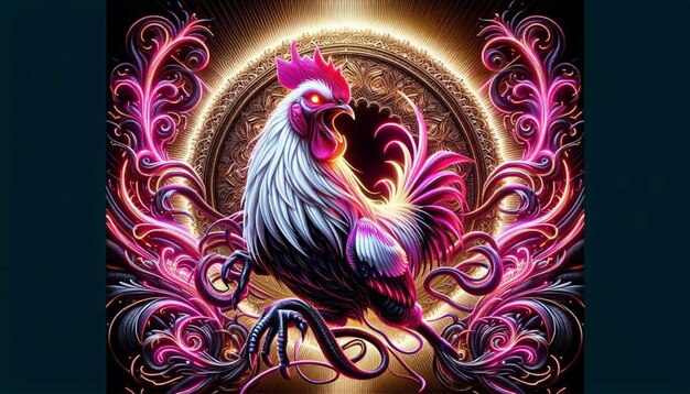 a rooster with a colorful background and a colorful design