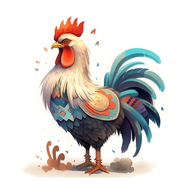 A rooster with a colorful design