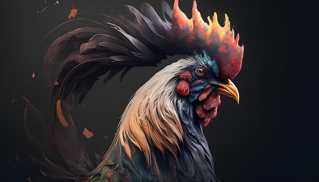 A rooster with a crown on its head