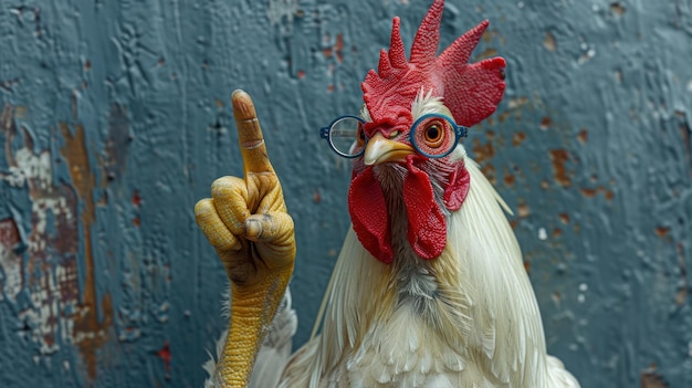 Rooster with Glasses Pointing Up