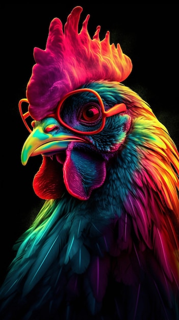 Rooster with glasses in psychedelic style