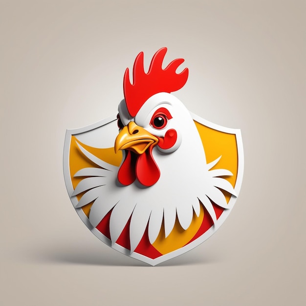 Photo a rooster with a red head and a yellow and white logo