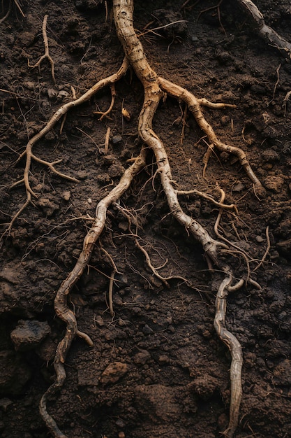 Photo roots of a tree that are exposed on a dark background