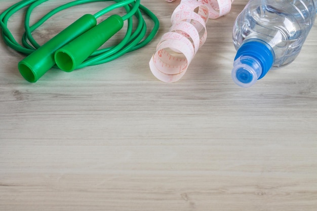 Rope centimeter and bottle of water