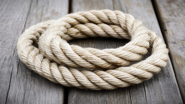 rope coiled on a wooden floor symbolizing entanglement and disorder The texture of the rope contra